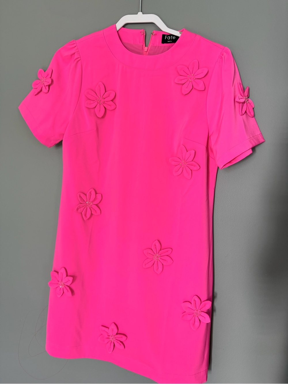 Fate Neon Pink Floral Appliqué Shift Dress